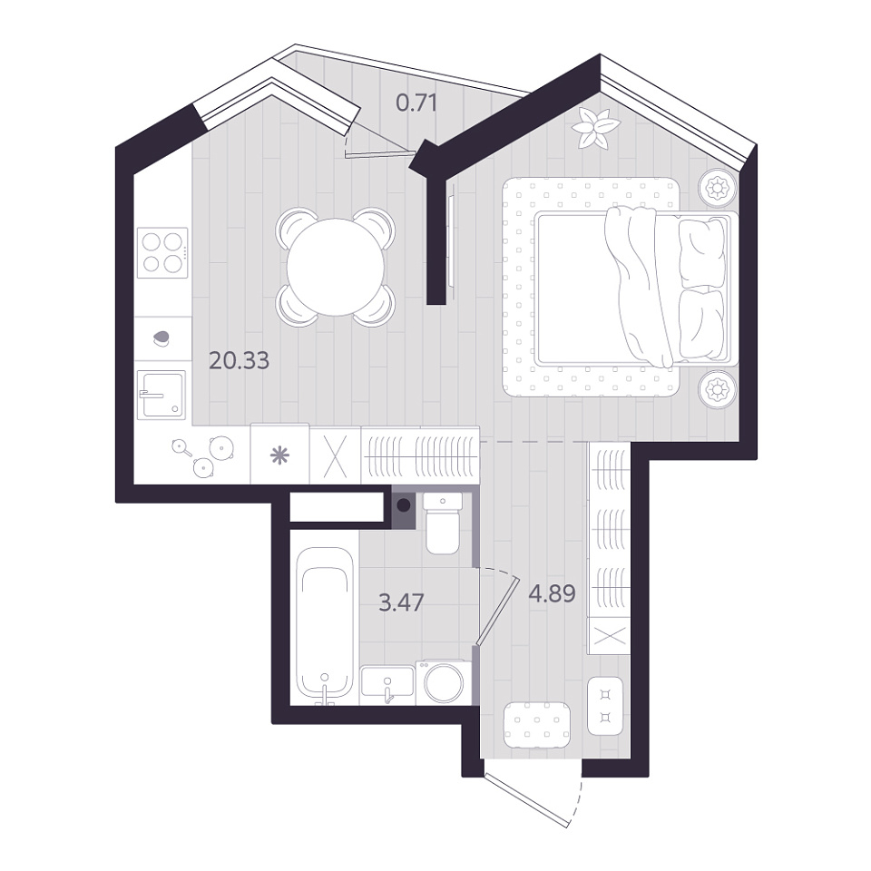 Планировка: Формат уточняется 28.9 м² в ЖК Форсо, Зарека