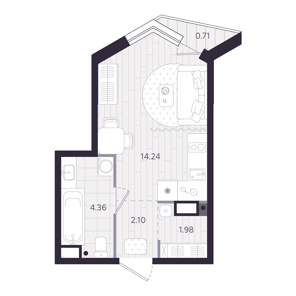 Планировка: Студия 22.9 м² в ЖК Форсо, Зарека