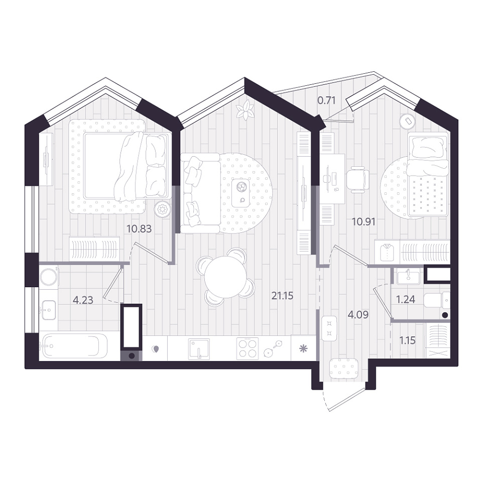 Планировка: Евротрешка 53.8 м² в ЖК Форсо, Зарека