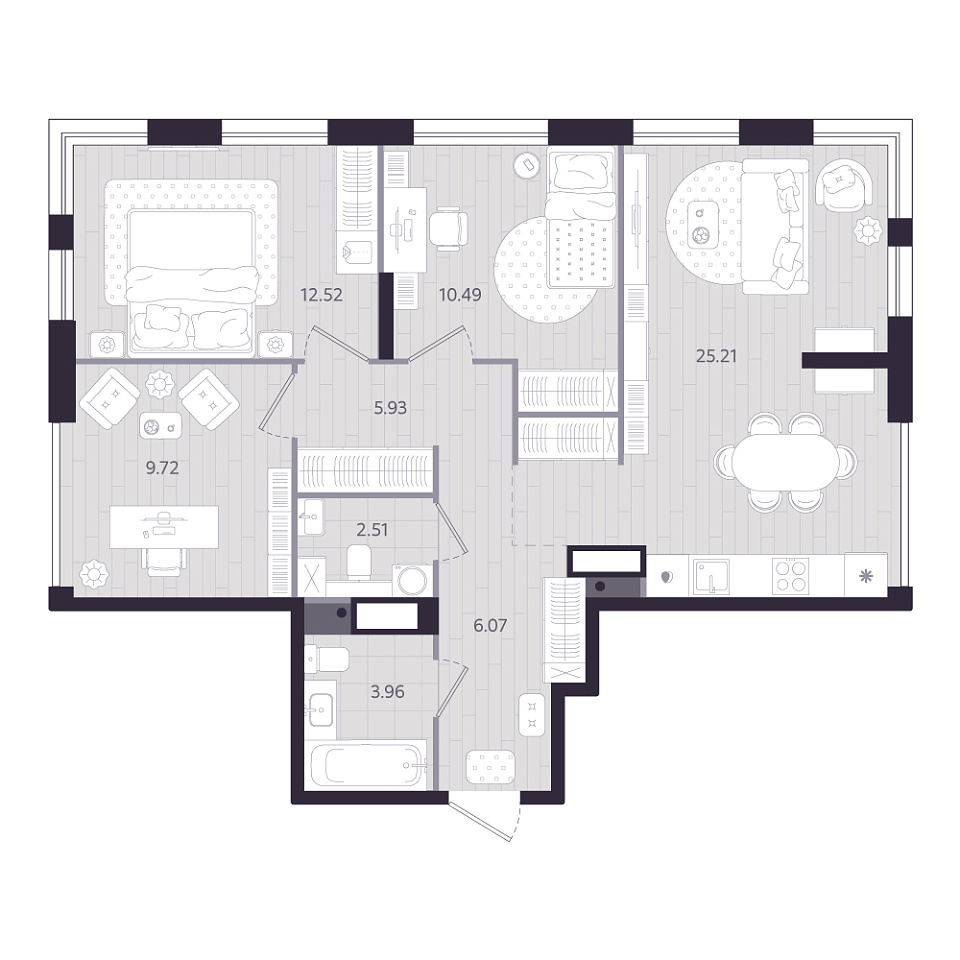 Планировка: 4-комнатная евро 76.4 м² в ЖК Форсо, Зарека