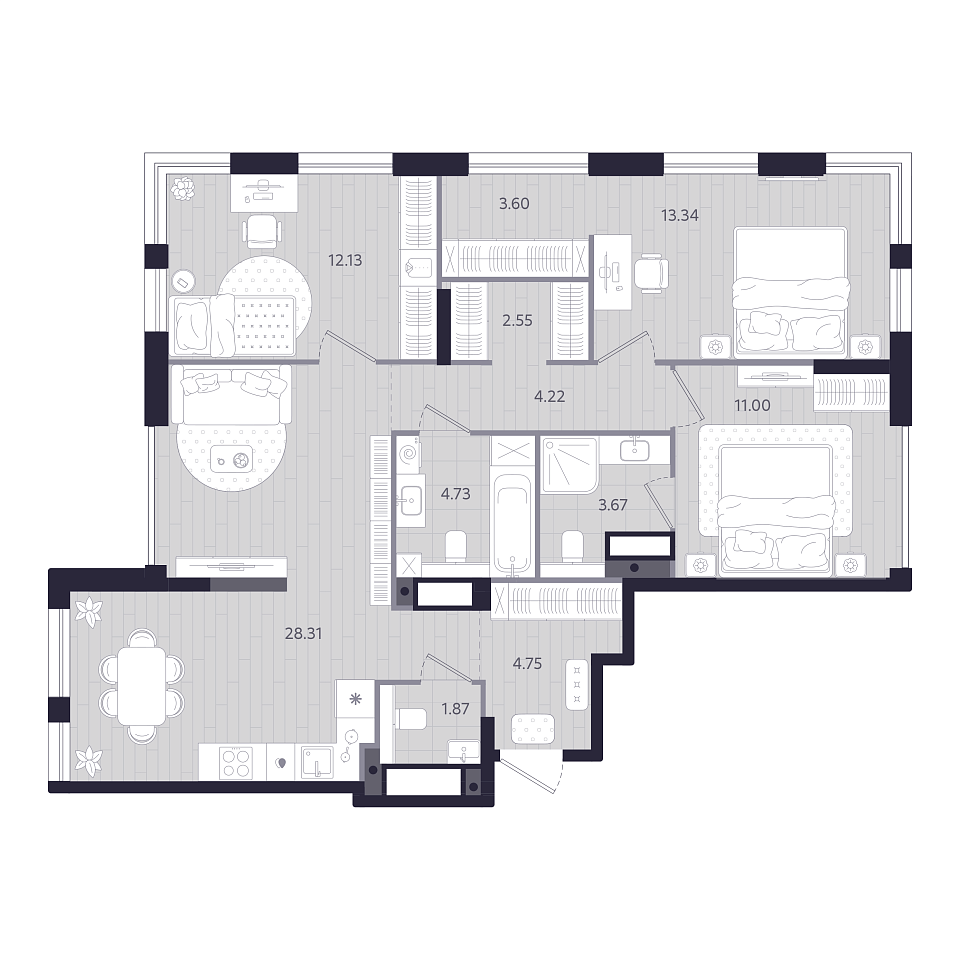 Планировка: 4-комнатная евро 90.2 м² в ЖК Форсо, Зарека