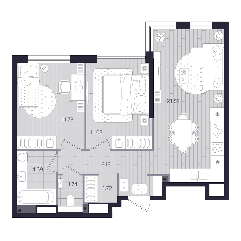 Планировка: Евротрешка 58.2 м² в ЖК Форсо, Зарека