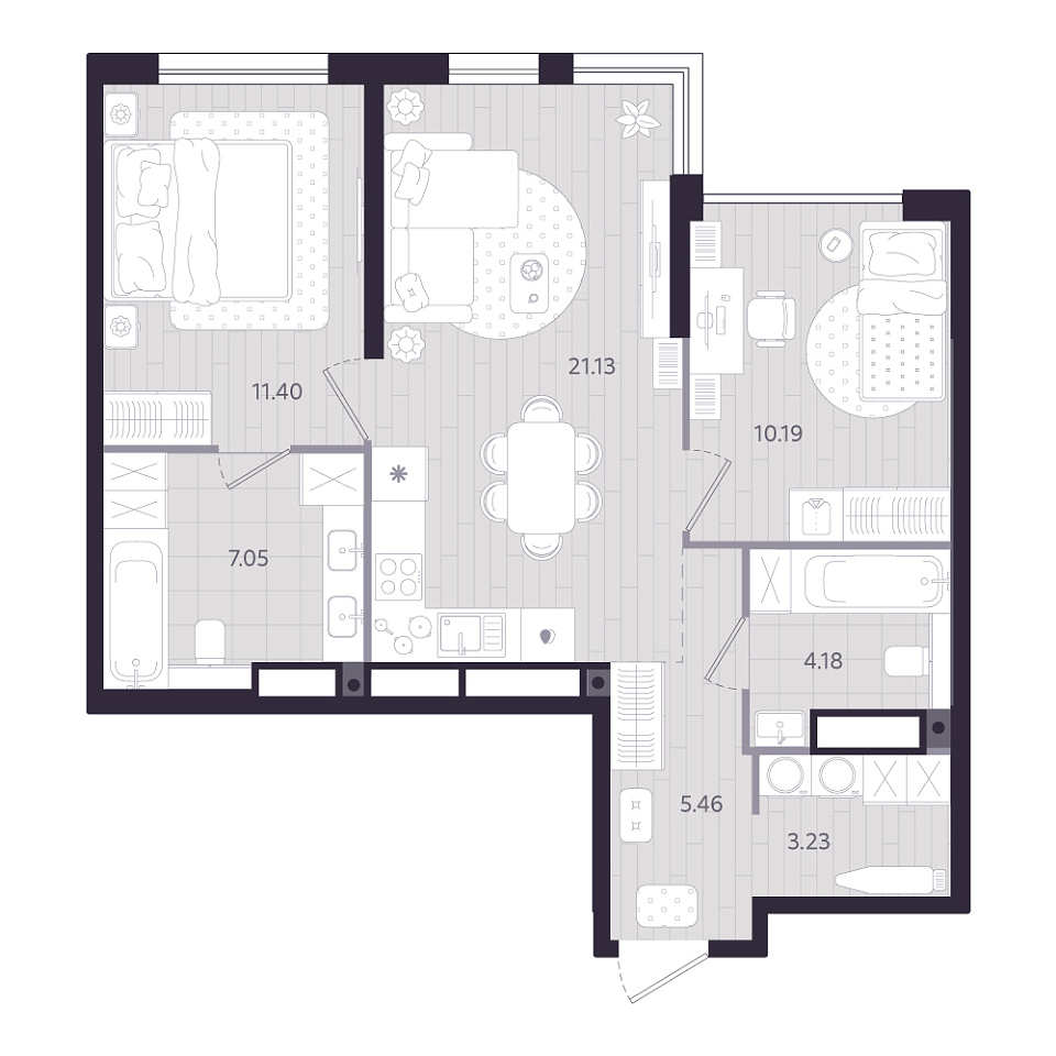Планировка: Евротрешка 62.6 м² в ЖК Форсо, Зарека
