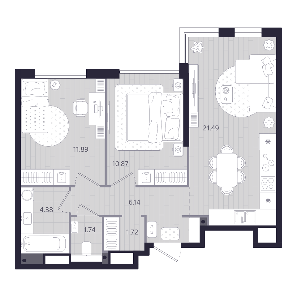 Планировка: Евротрешка 58.2 м² в ЖК Форсо, Зарека
