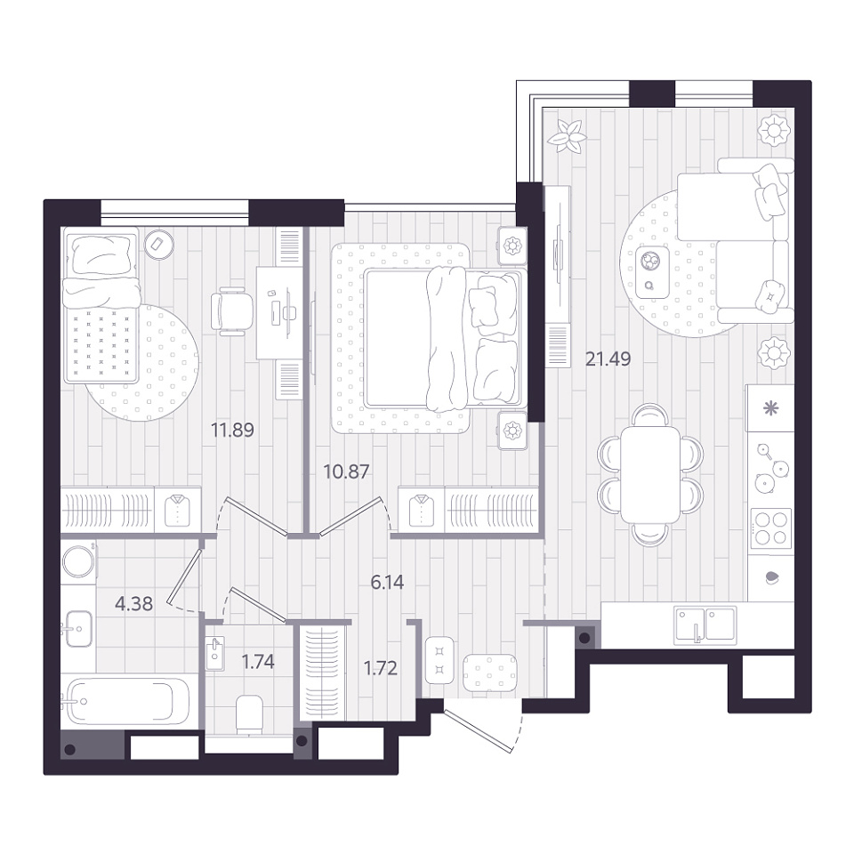Планировка: Евротрешка 58.2 м² в ЖК Форсо, Зарека