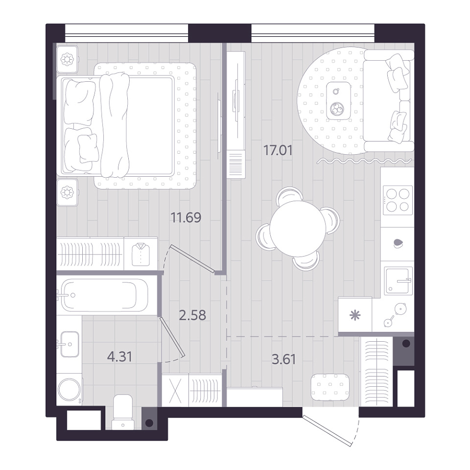 Планировка: Евродвушка 39.2 м² в ЖК Форсо, Зарека
