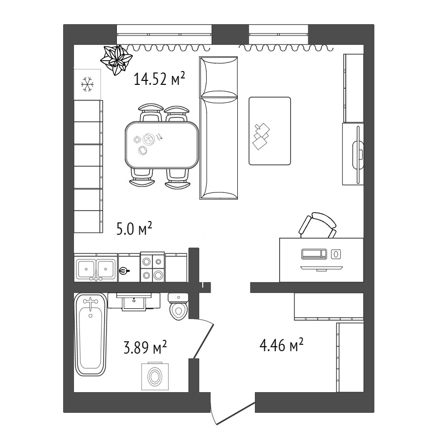 Планировка: Студия 27.9 м² в ЖК Листопад, От Слободы до Комарово парк