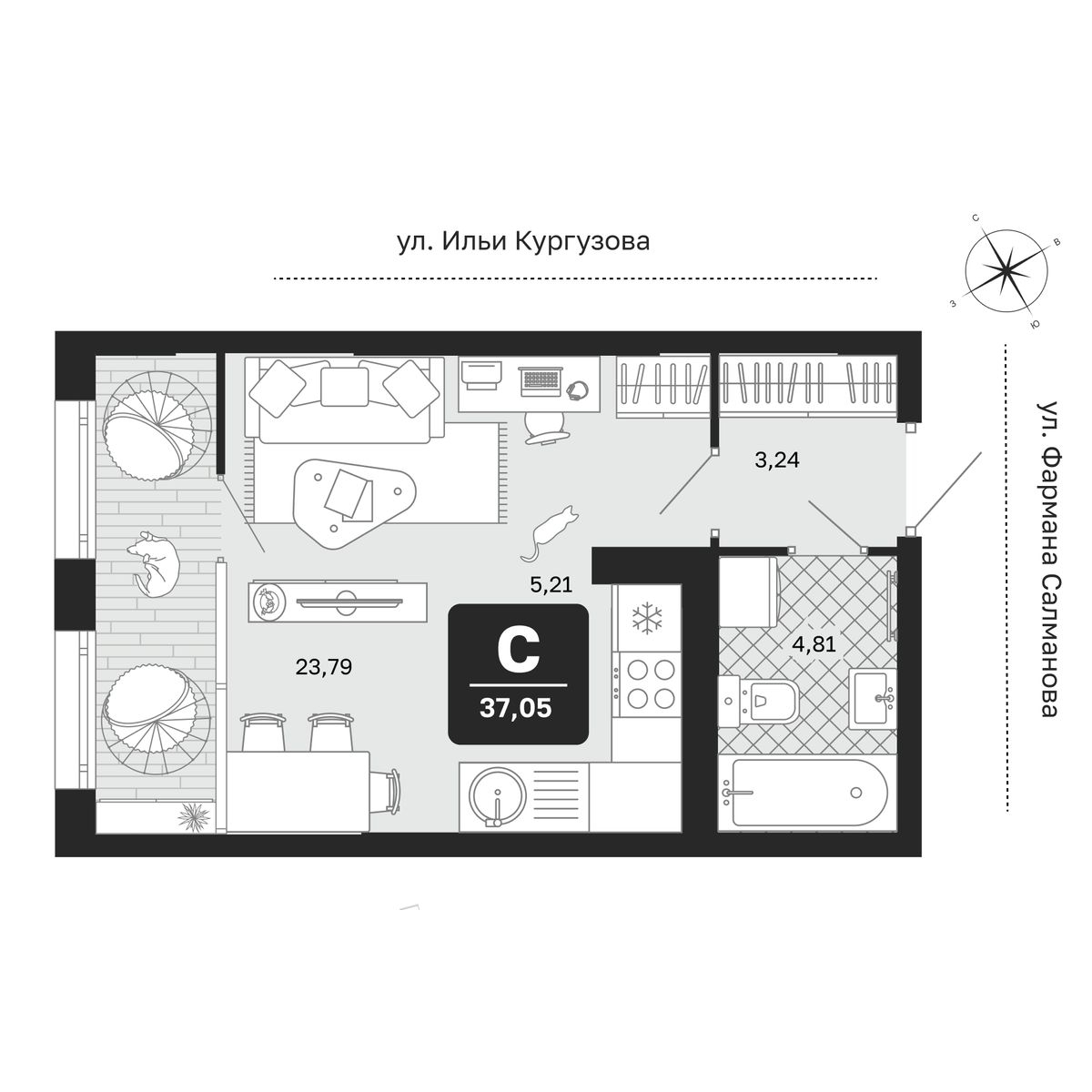 Планировка: Студия 37 м² в ЖК Мидгард в Комарово Парк, От Слободы до Комарово парк