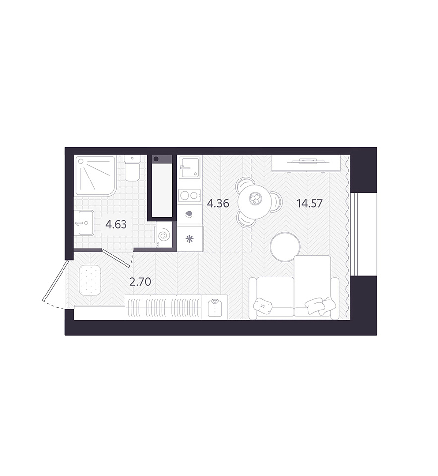 Планировка: Студия 26.3 м² в ЖК Темплин, Центр