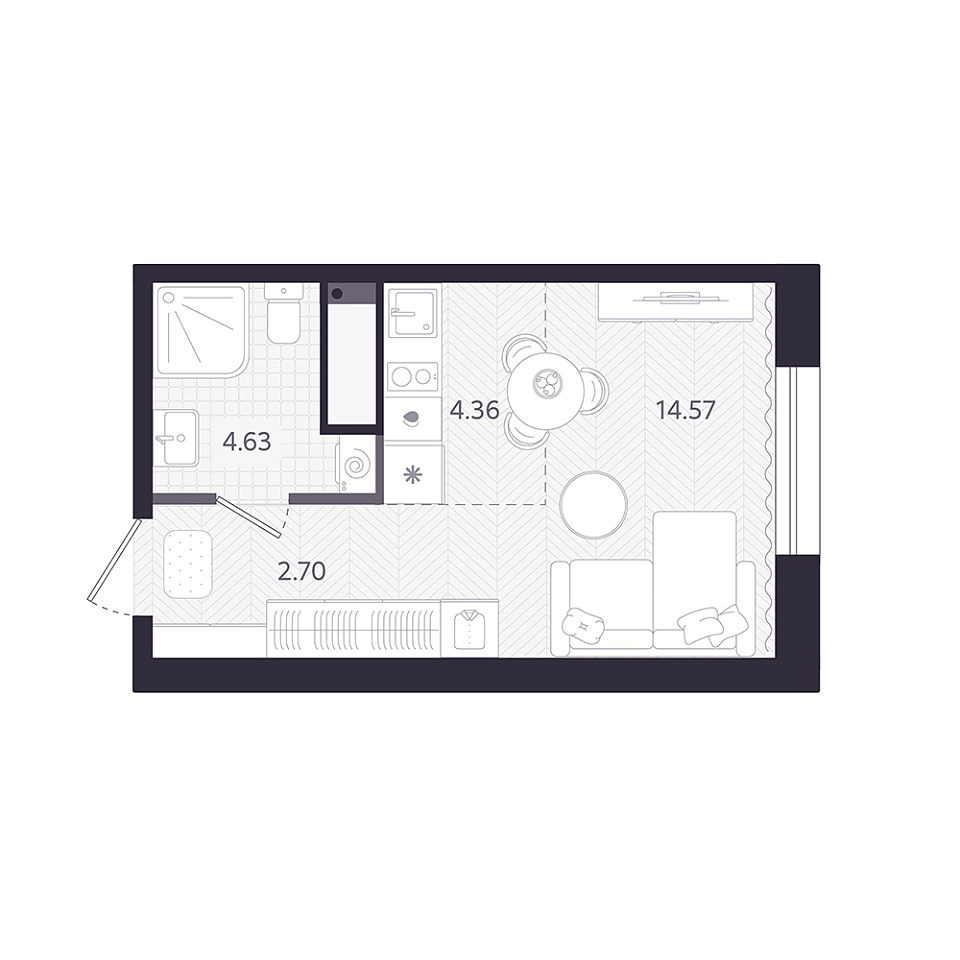Планировка: Студия 26.3 м² в ЖК Темплин, Центр