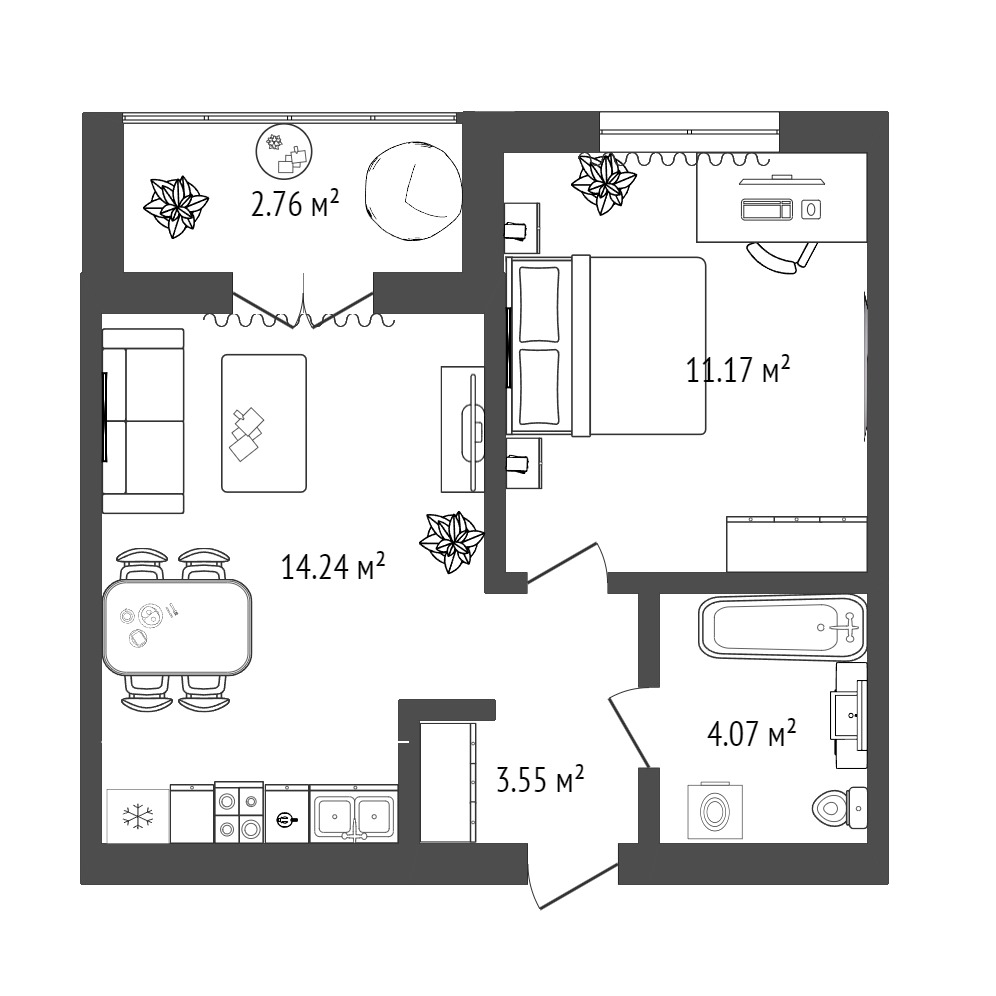 Планировка: Евродвушка 35.8 м² в ЖК Листопад, От Слободы до Комарово парк