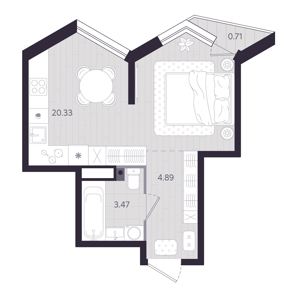 Планировка: Формат уточняется 28.9 м² в ЖК Форсо, Зарека