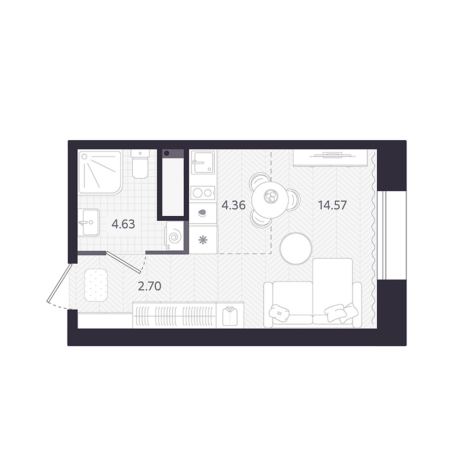 Планировка: Студия 26.3 м² в ЖК Темплин, Центр