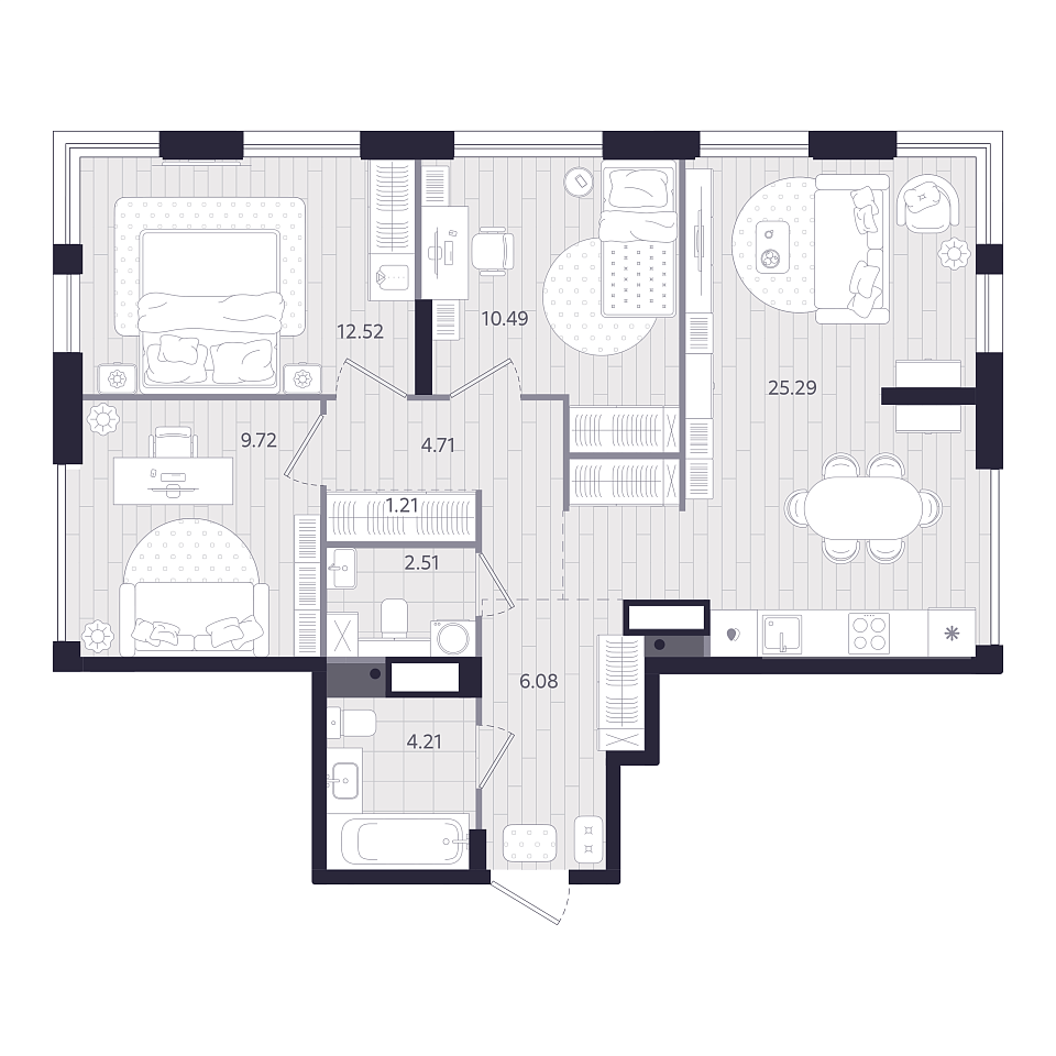 Планировка: 4-комнатная евро 76.7 м² в ЖК Форсо, Зарека