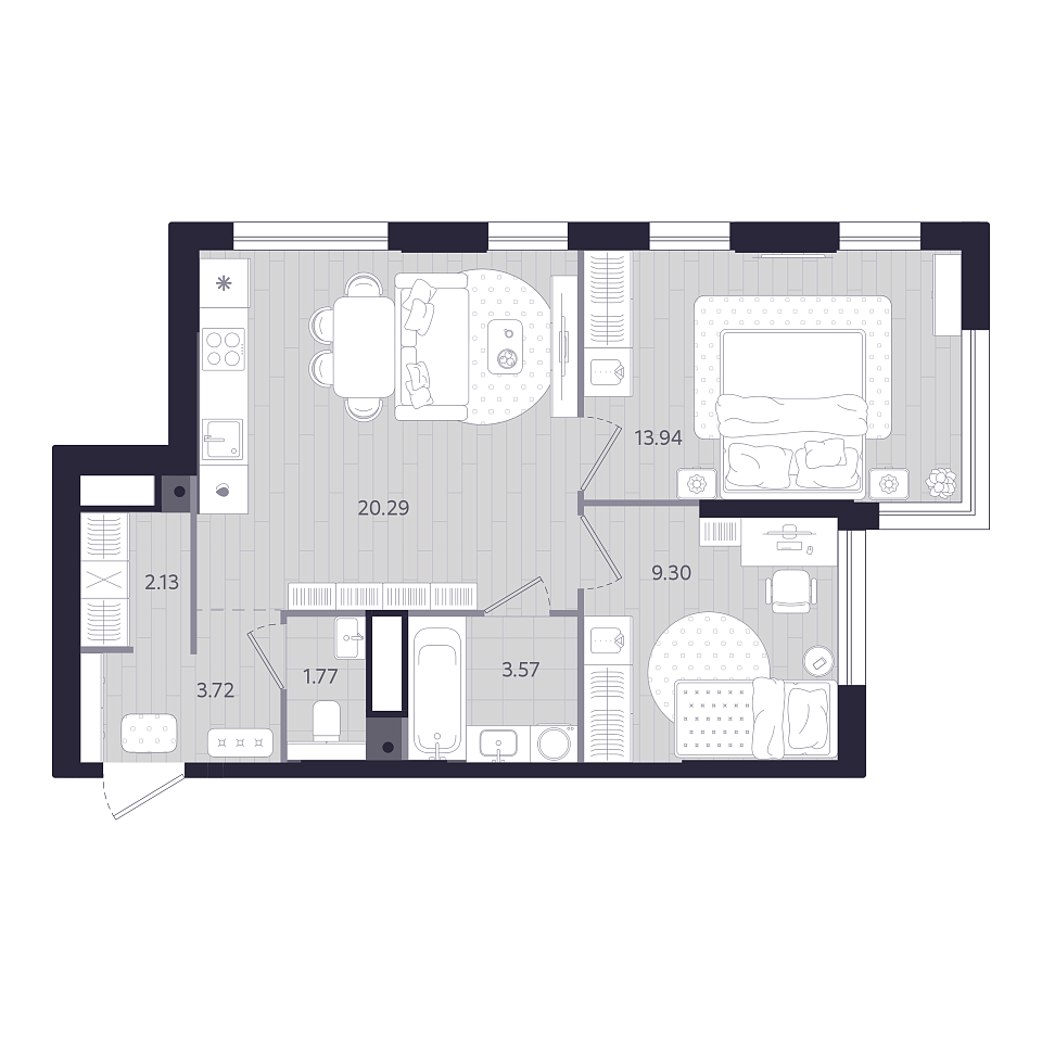 Планировка: Евротрешка 54.7 м² в ЖК Форсо, Зарека