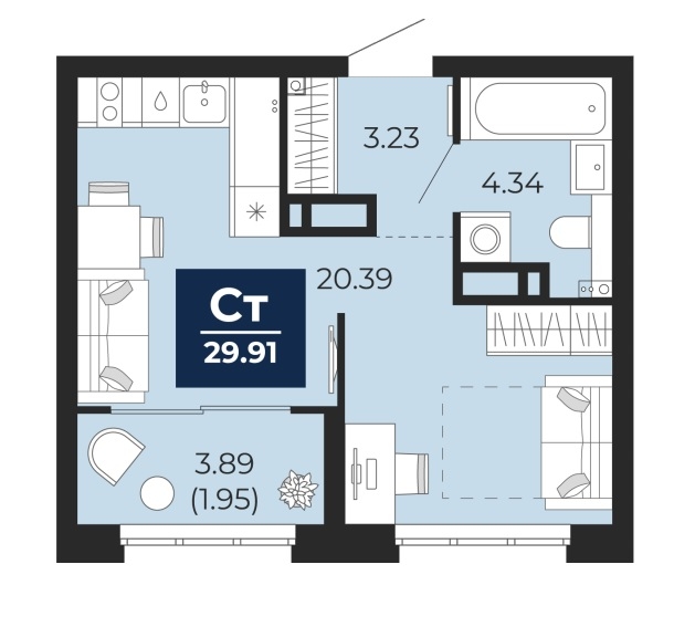 Планировка: Студия 29.9 м² в ЖК Беринг, Лесобаза