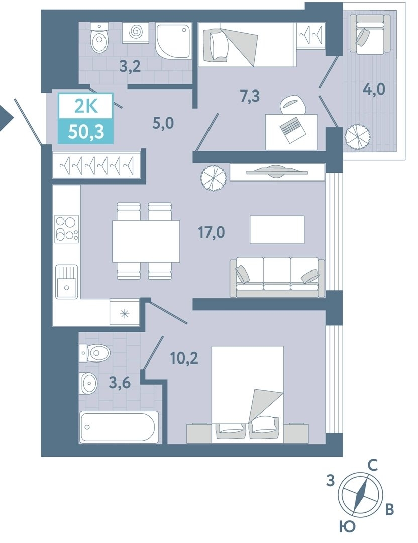 Планировка: Формат уточняется 49.8 м² в ЖК AIRIS, Комарово Парк