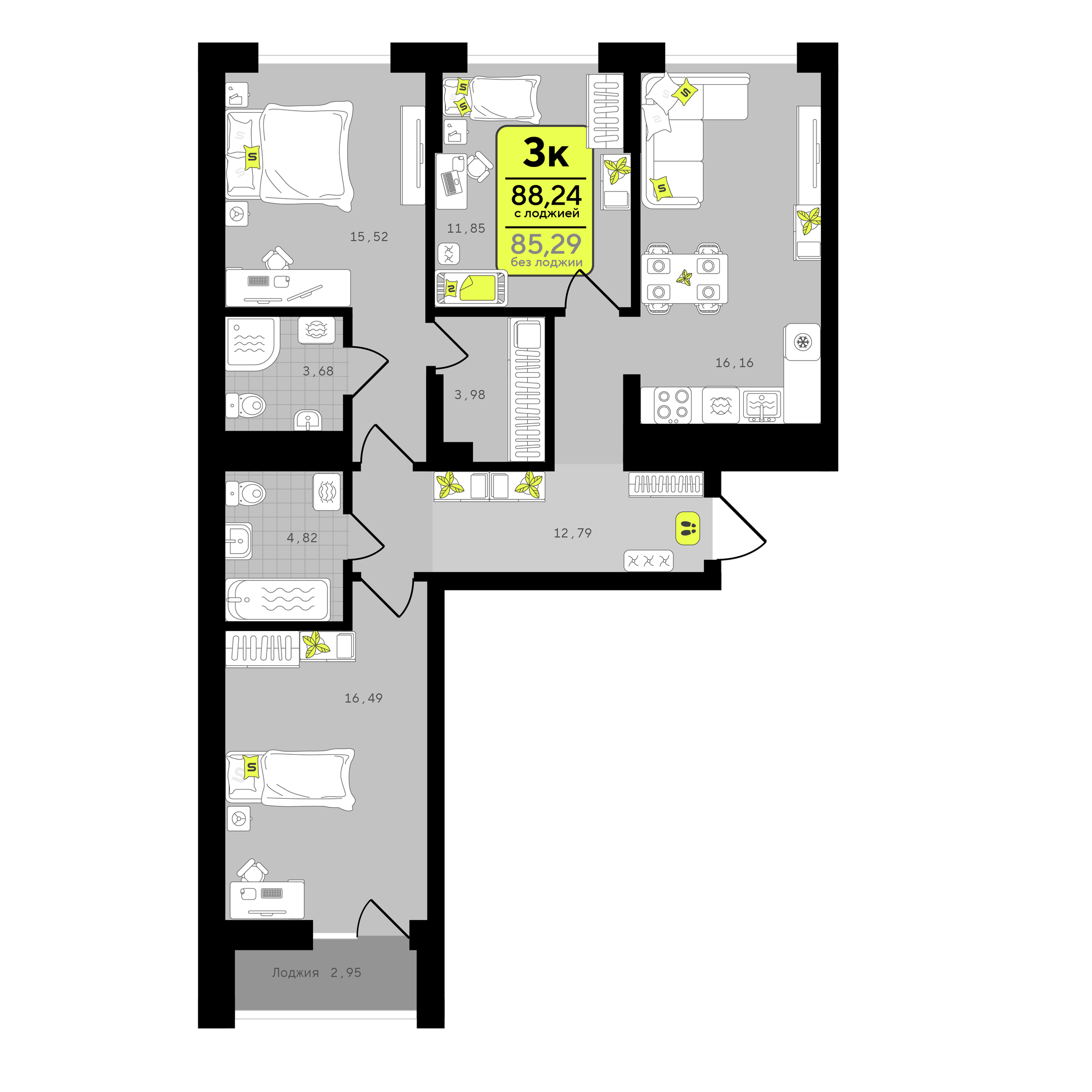 Планировка: Формат уточняется 88.2 м² в ЖК Окинава, 5-й Заречный