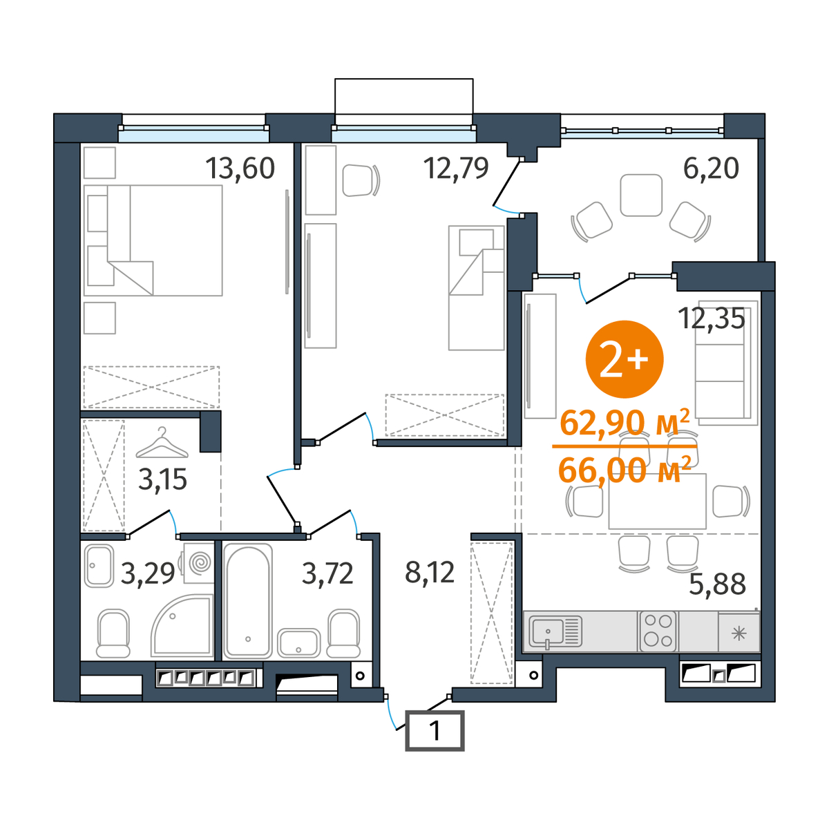 Планировка: Формат уточняется 62.9 м² в ЖК Этика, 5-й Заречный