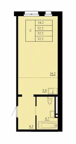 Планировка: Студия 32.2 м² в ЖК Тура-2, Лесобаза