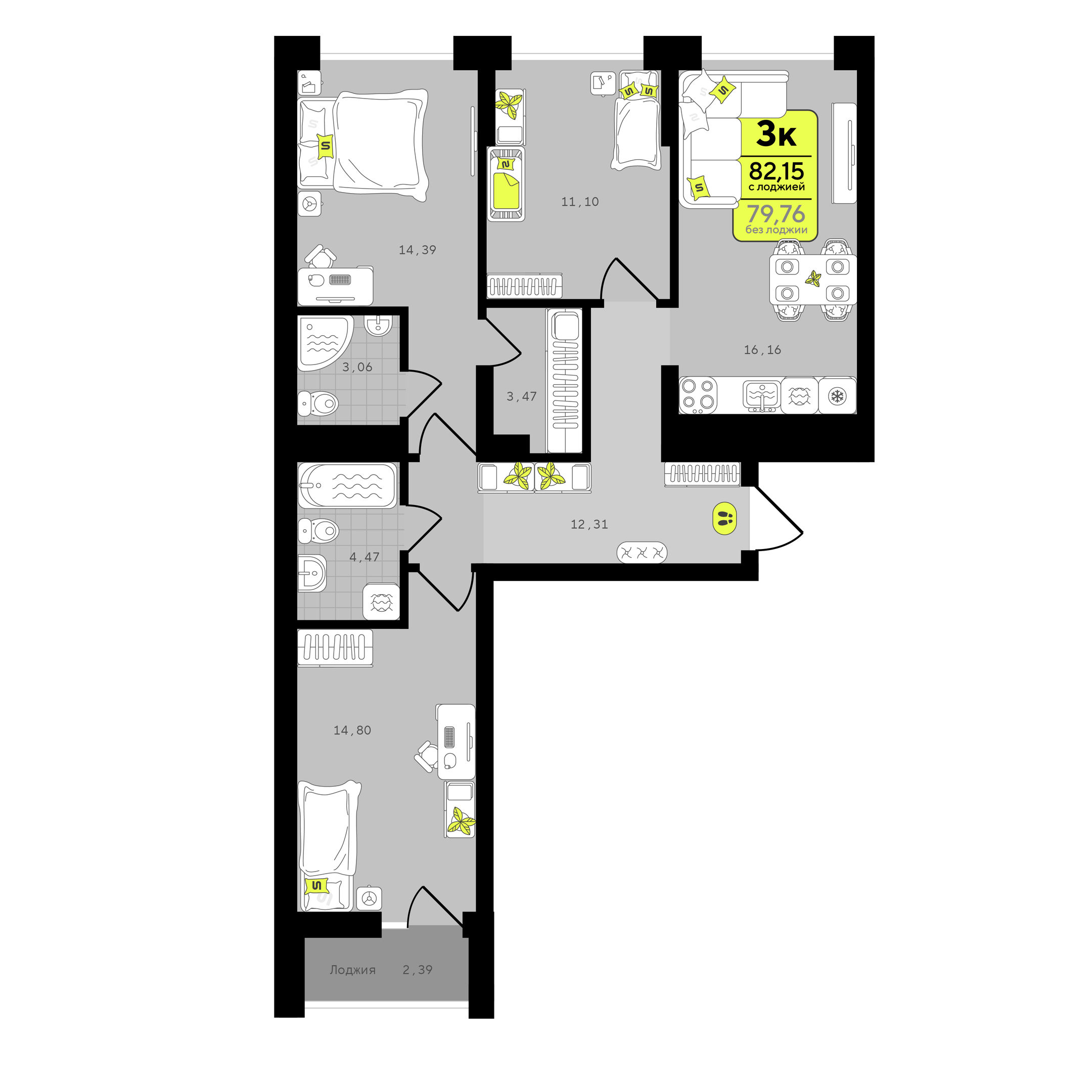 Планировка: Формат уточняется 82.2 м² в ЖК Окинава, 5-й Заречный