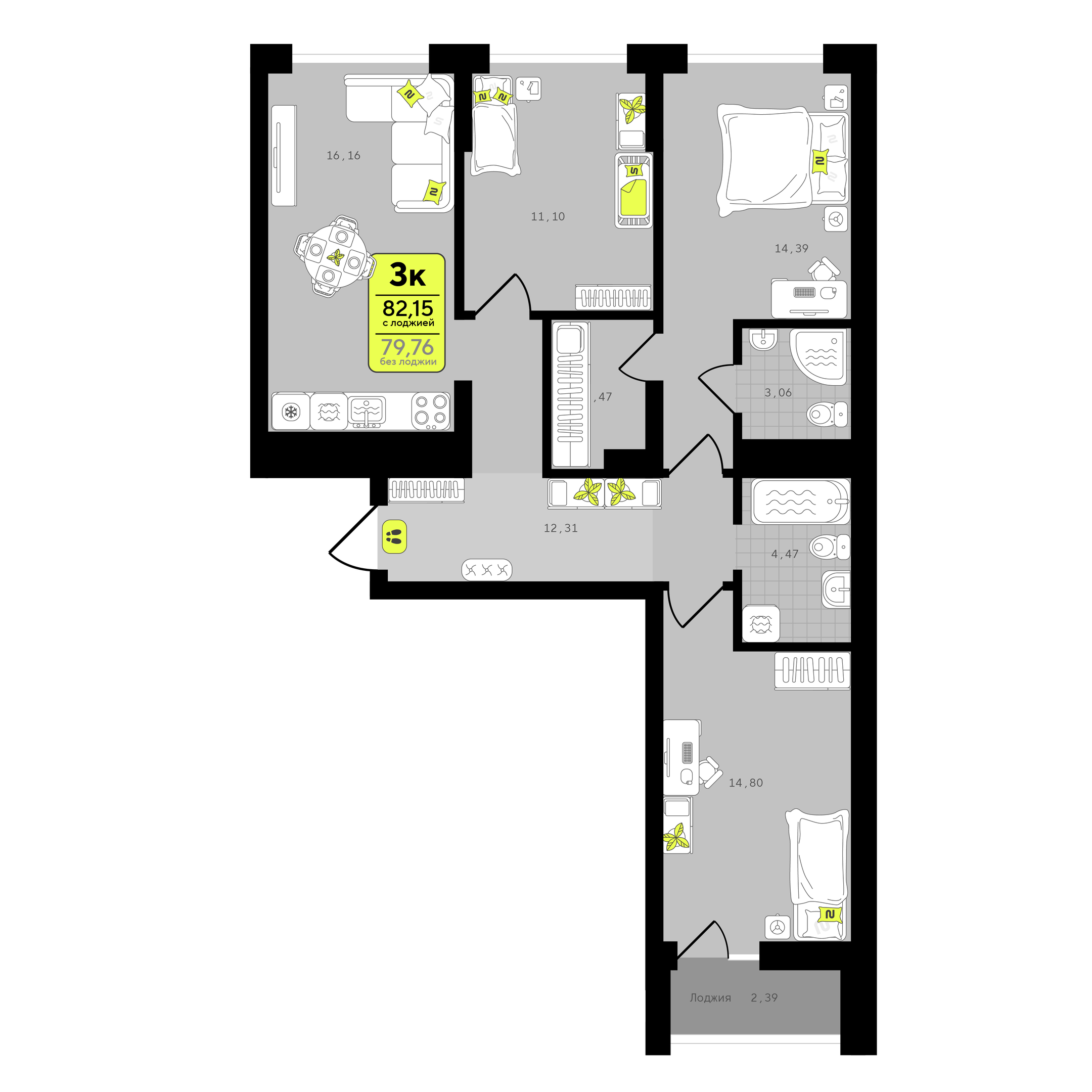 Планировка: Формат уточняется 82.2 м² в ЖК Окинава, 5-й Заречный