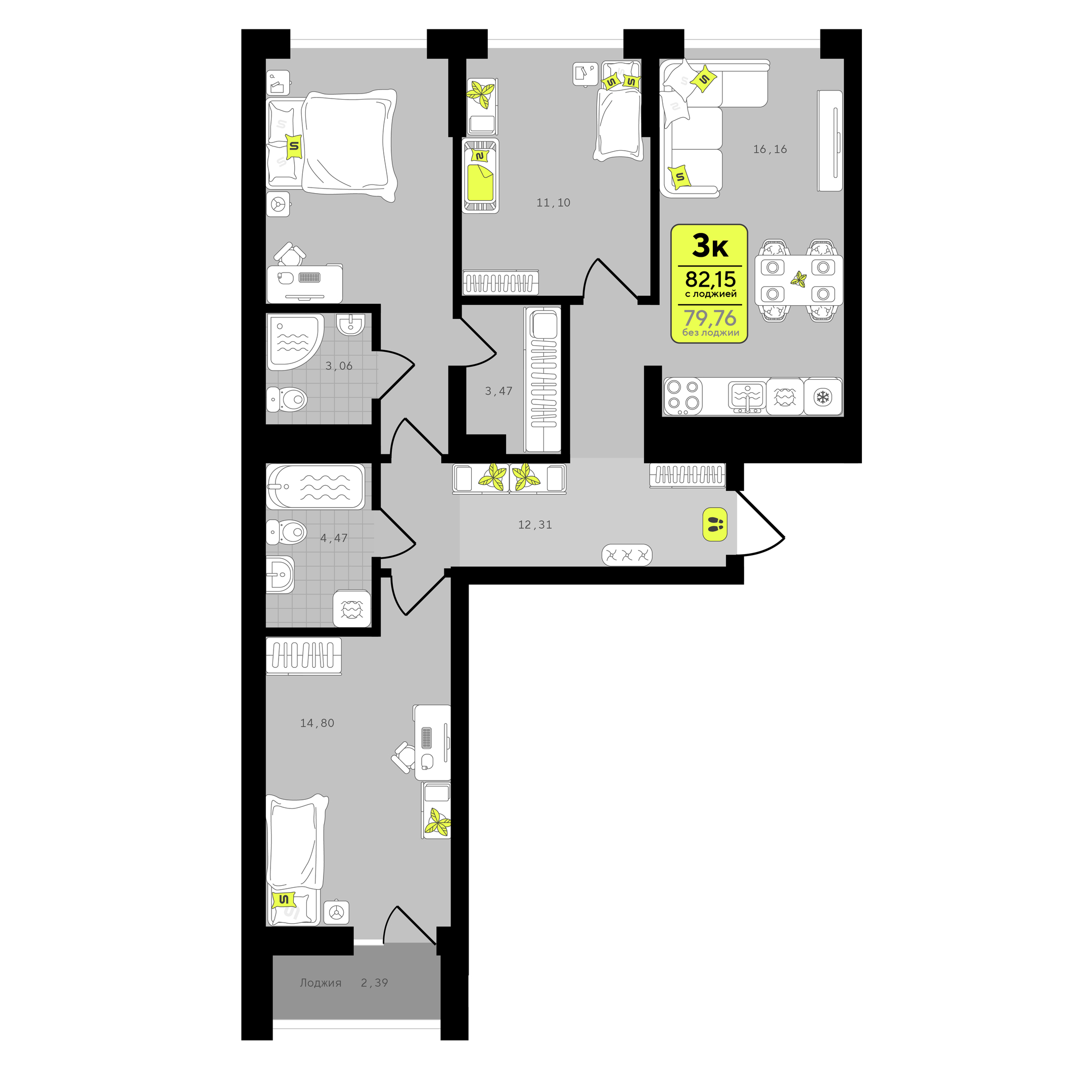 Планировка: Формат уточняется 82.2 м² в ЖК Окинава, 5-й Заречный