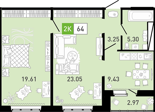 Планировка: Формат уточняется 63.9 м² в ЖК Ново Комарово, Ново-Комарово