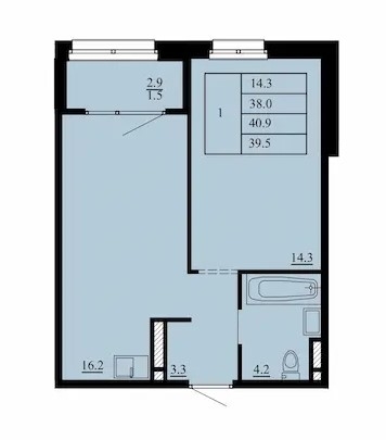 Планировка: Евродвушка 40.9 м² в ЖК Тура-2, Лесобаза