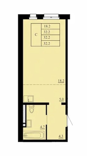 Планировка: Студия 32.2 м² в ЖК Тура-2, Лесобаза