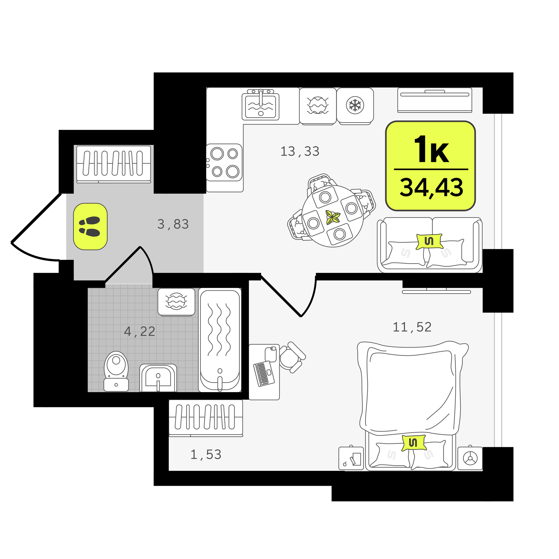 Планировка: Формат уточняется 34.4 м² в ЖК Окинава, 5-й Заречный