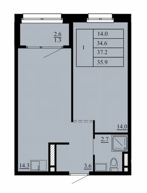Планировка: Формат уточняется 34.6 м² в ЖК Тура-2, Лесобаза