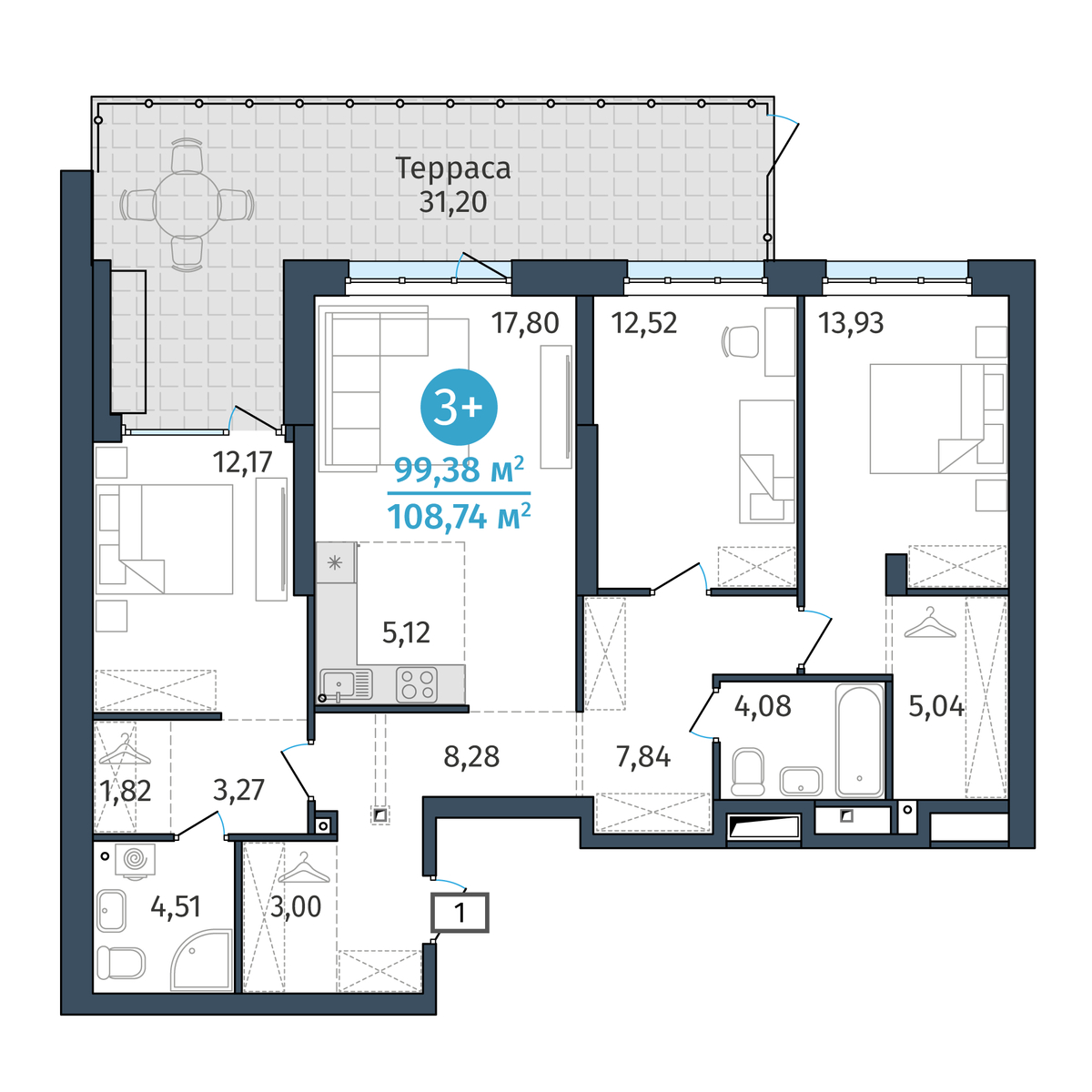Планировка: Формат уточняется 99.4 м² в ЖК Этика, 5-й Заречный