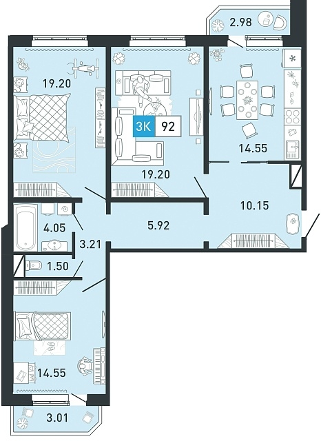 Планировка: Формат уточняется 92.6 м² в ЖК Ново Комарово, Ново-Комарово