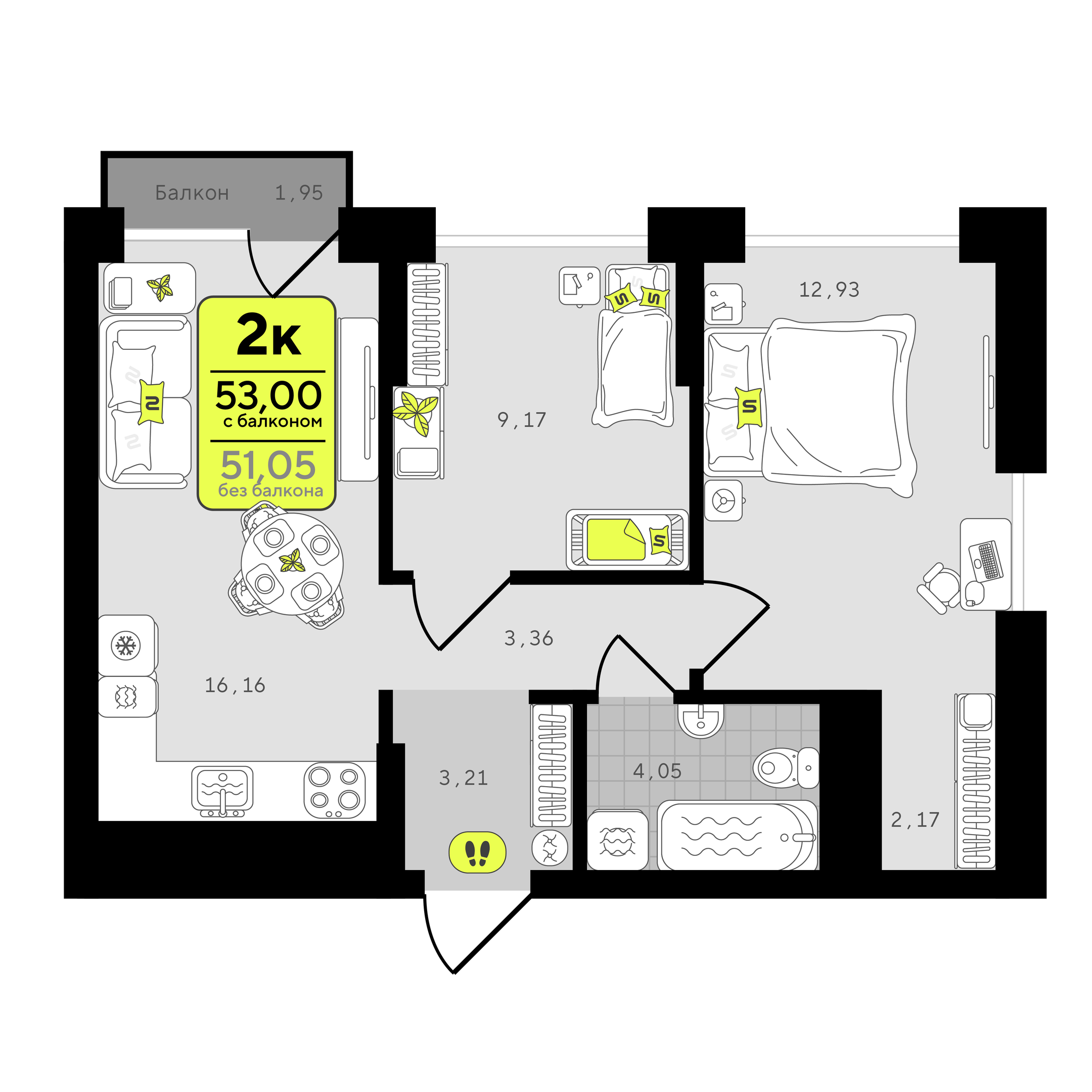 Планировка: Формат уточняется 53 м² в ЖК Окинава, 5-й Заречный