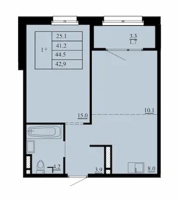 Планировка: Евродвушка 44.5 м² в ЖК Тура-2, Лесобаза