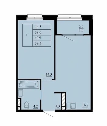 Планировка: Евродвушка 40.9 м² в ЖК Тура-2, Лесобаза