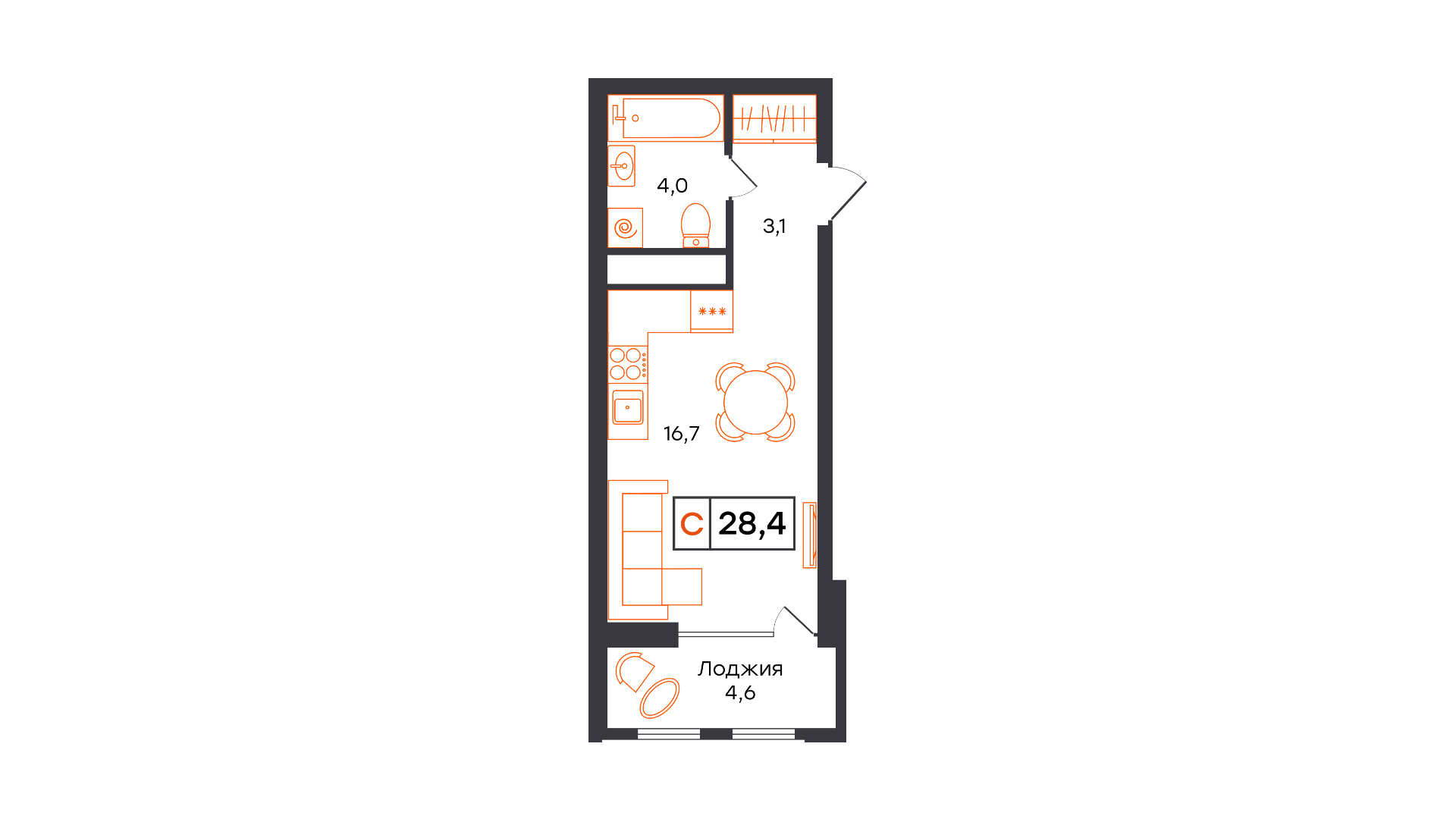 Планировка: Формат уточняется 28.4 м² в ЖК Умный квартал UNO, Московский тракт