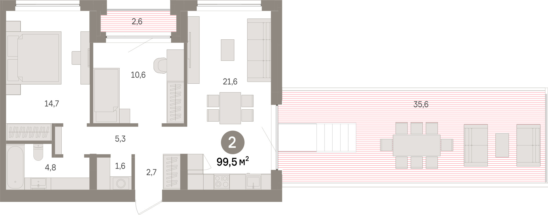 Планировка: Евротрешка 99.5 м² в ЖК Речной порт, Центр: Дом печати