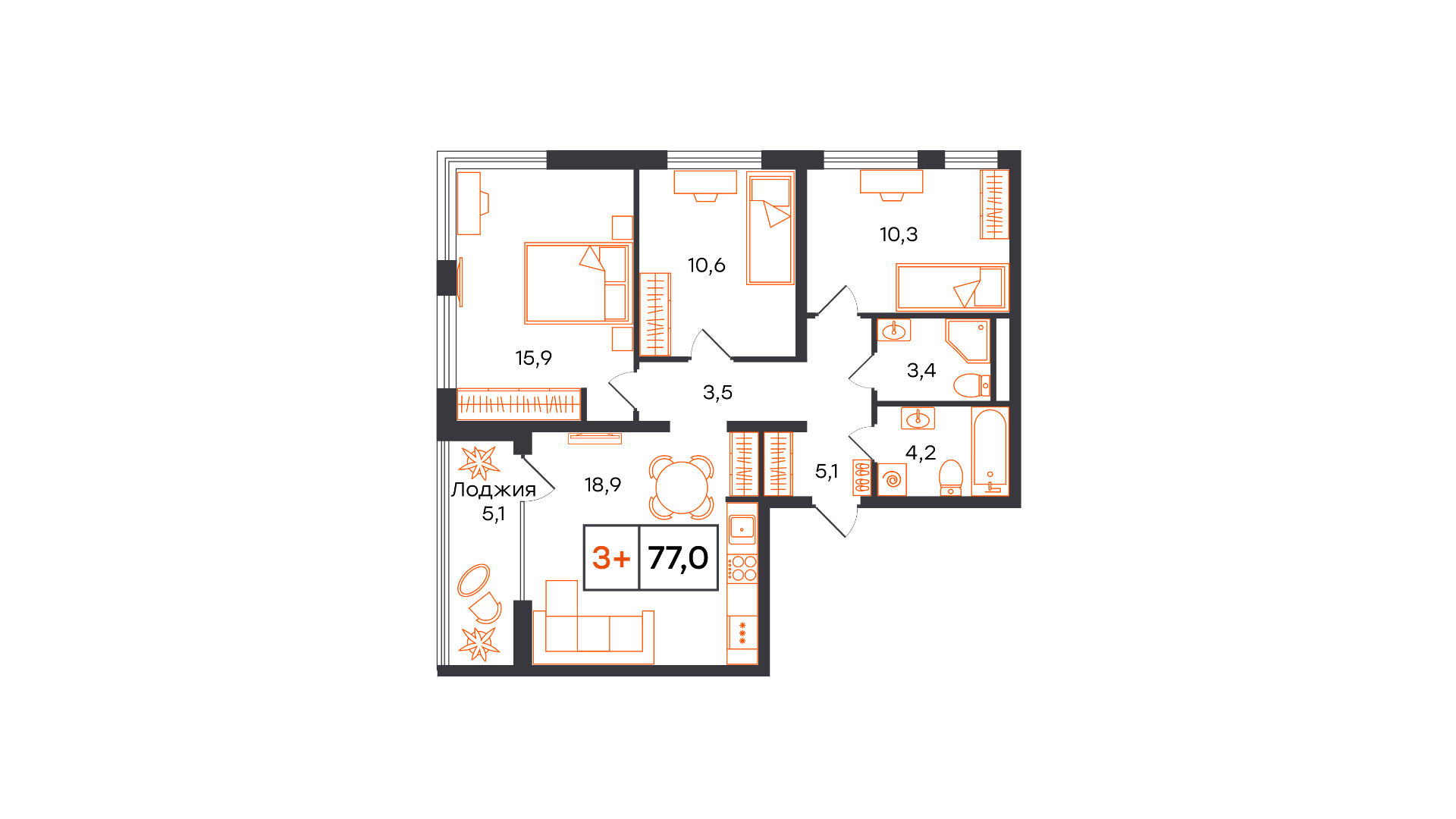 Планировка: Формат уточняется 77 м² в ЖК Чемпионский, Чемпионский