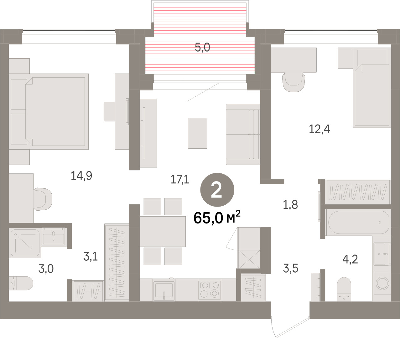 Планировка: Евротрешка 65 м² в ЖК Речной порт, Центр: Дом печати