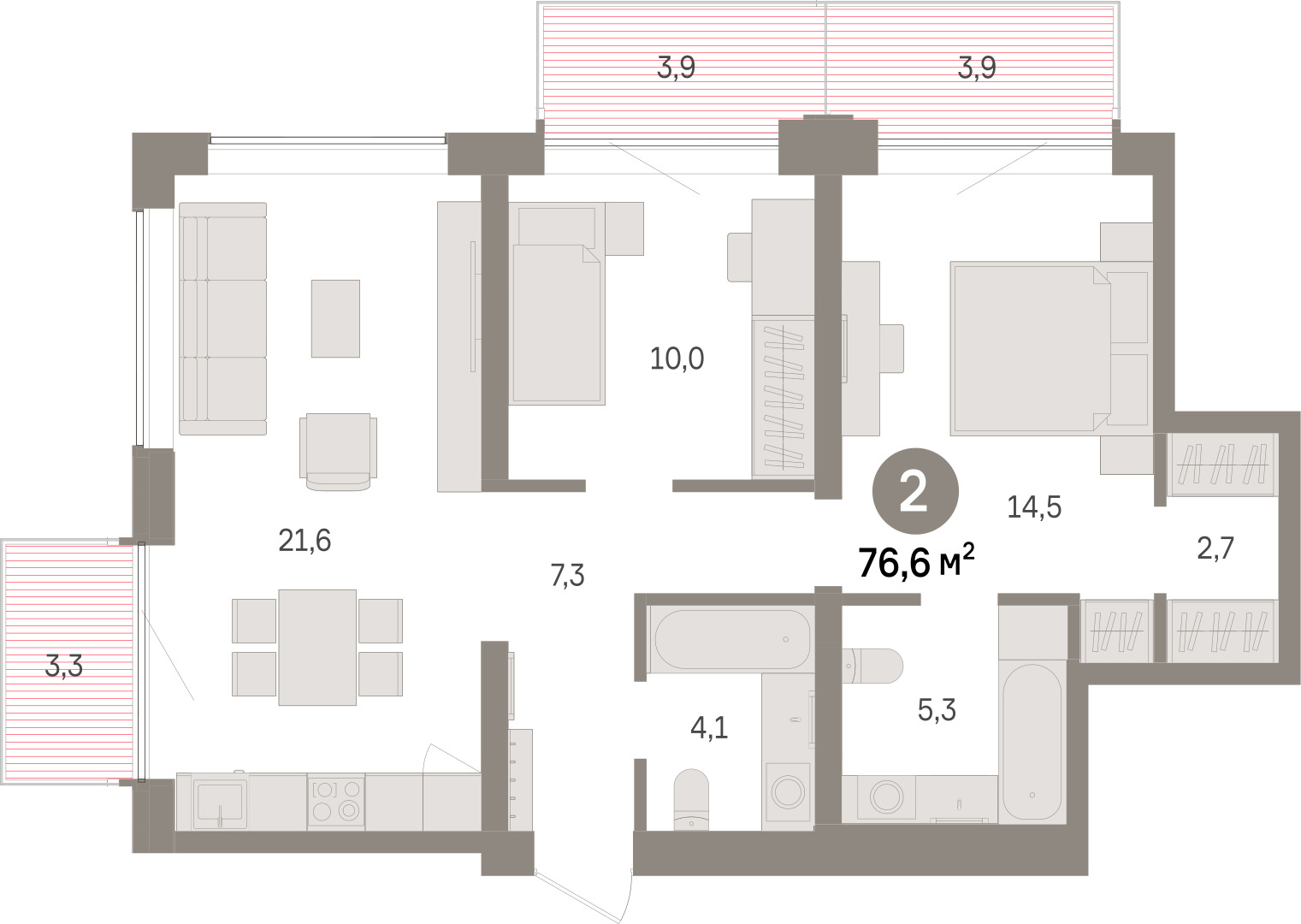 Планировка: Евротрешка 76.6 м² в ЖК Речной порт, Центр: Дом печати