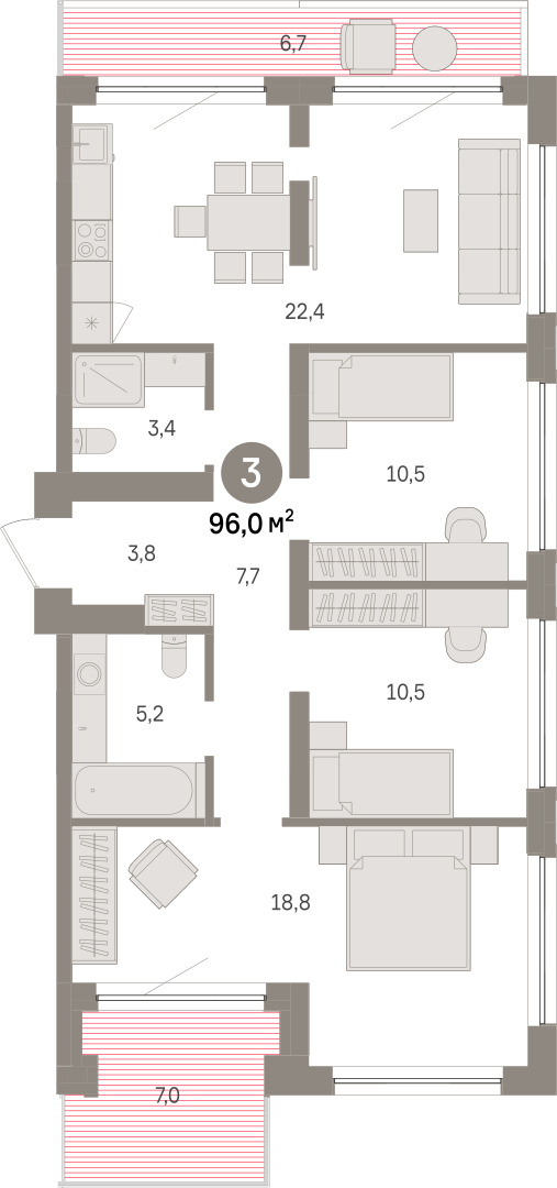 Планировка: 4-комнатная евро 96 м² в ЖК Речной порт, Центр: Дом печати