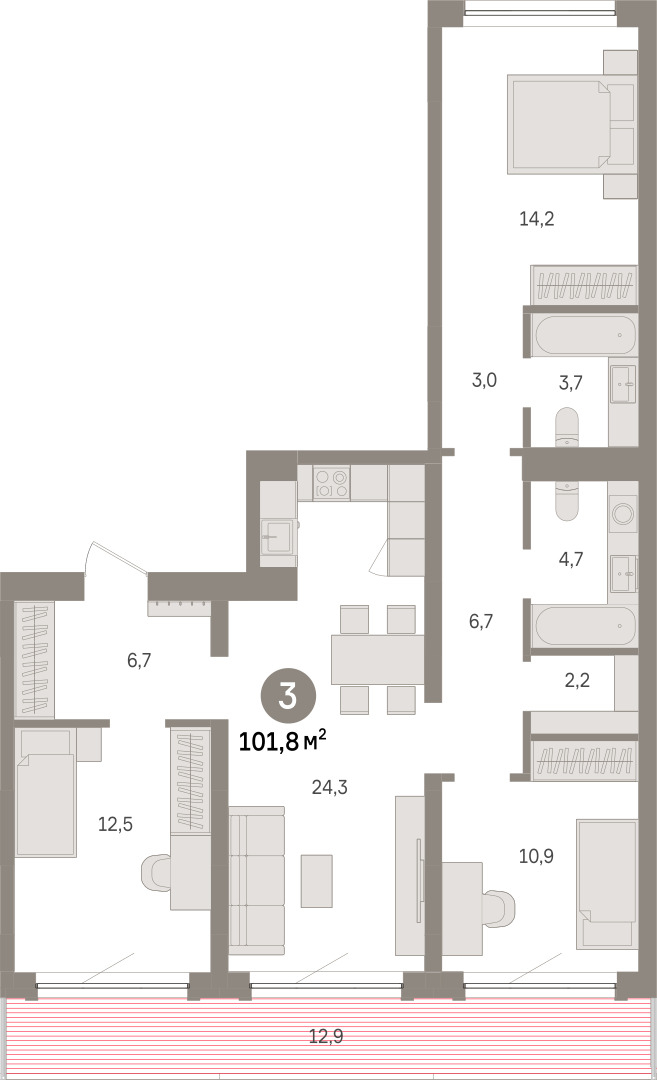 Планировка: 4-комнатная евро 101.8 м² в ЖК Речной порт, Центр: Дом печати