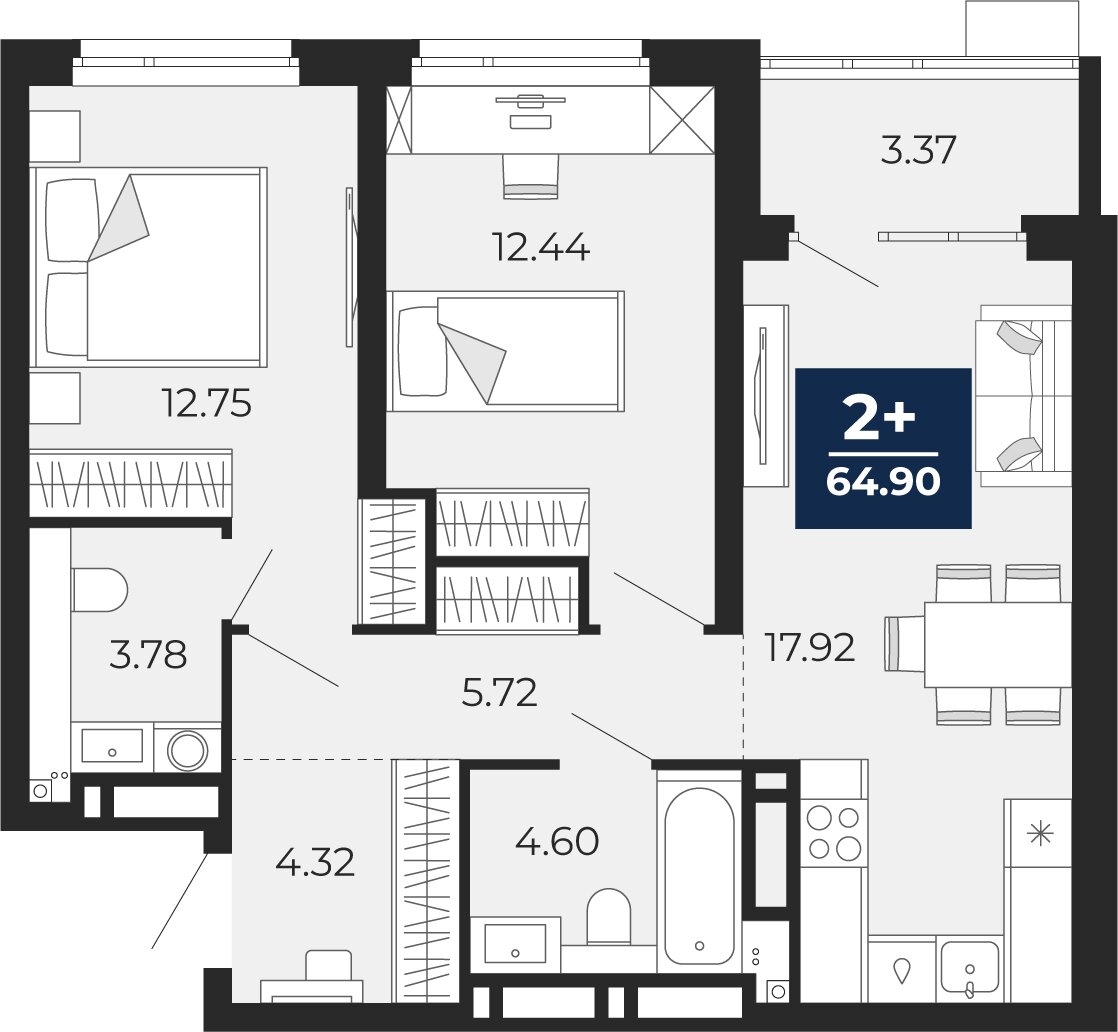 Планировка: Формат уточняется 64.9 м² в ЖК Прео, Тюменская слобода