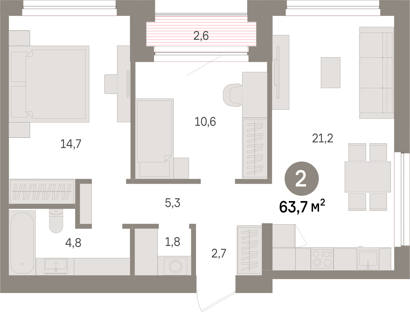 Планировка: Евротрешка 63.7 м² в ЖК Речной порт, Центр: Дом печати