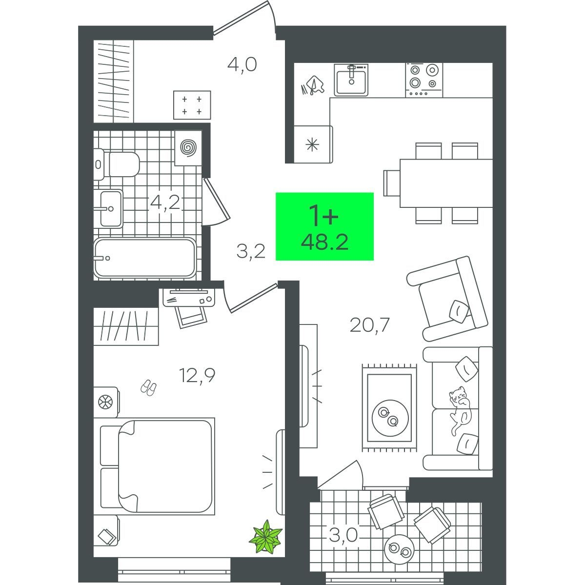 Планировка: Формат уточняется 48.3 м² в ЖК Гранд Квартал, Комарово Парк