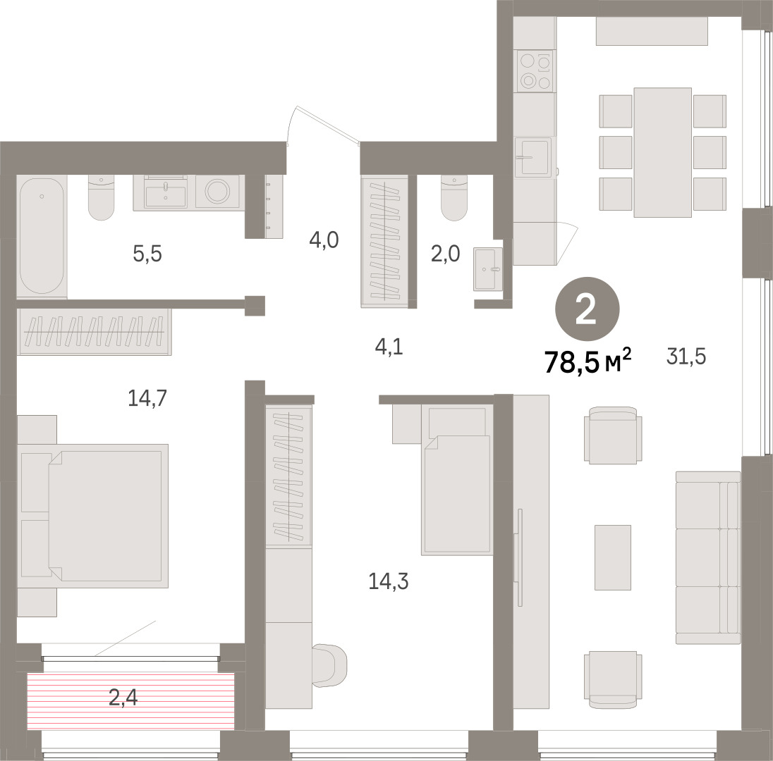 Планировка: Евротрешка 78.5 м² в ЖК Речной порт, Центр: Дом печати