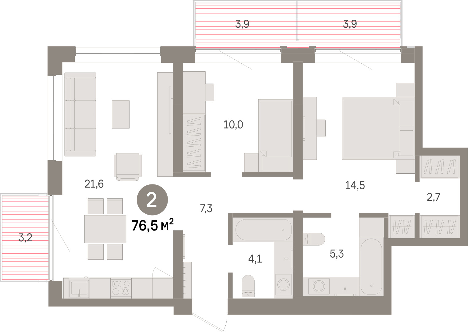 Планировка: Евротрешка 76.5 м² в ЖК Речной порт, Центр: Дом печати