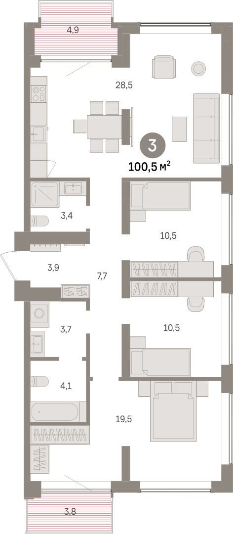 Планировка: 4-комнатная евро 100.5 м² в ЖК Речной порт, Центр: Дом печати